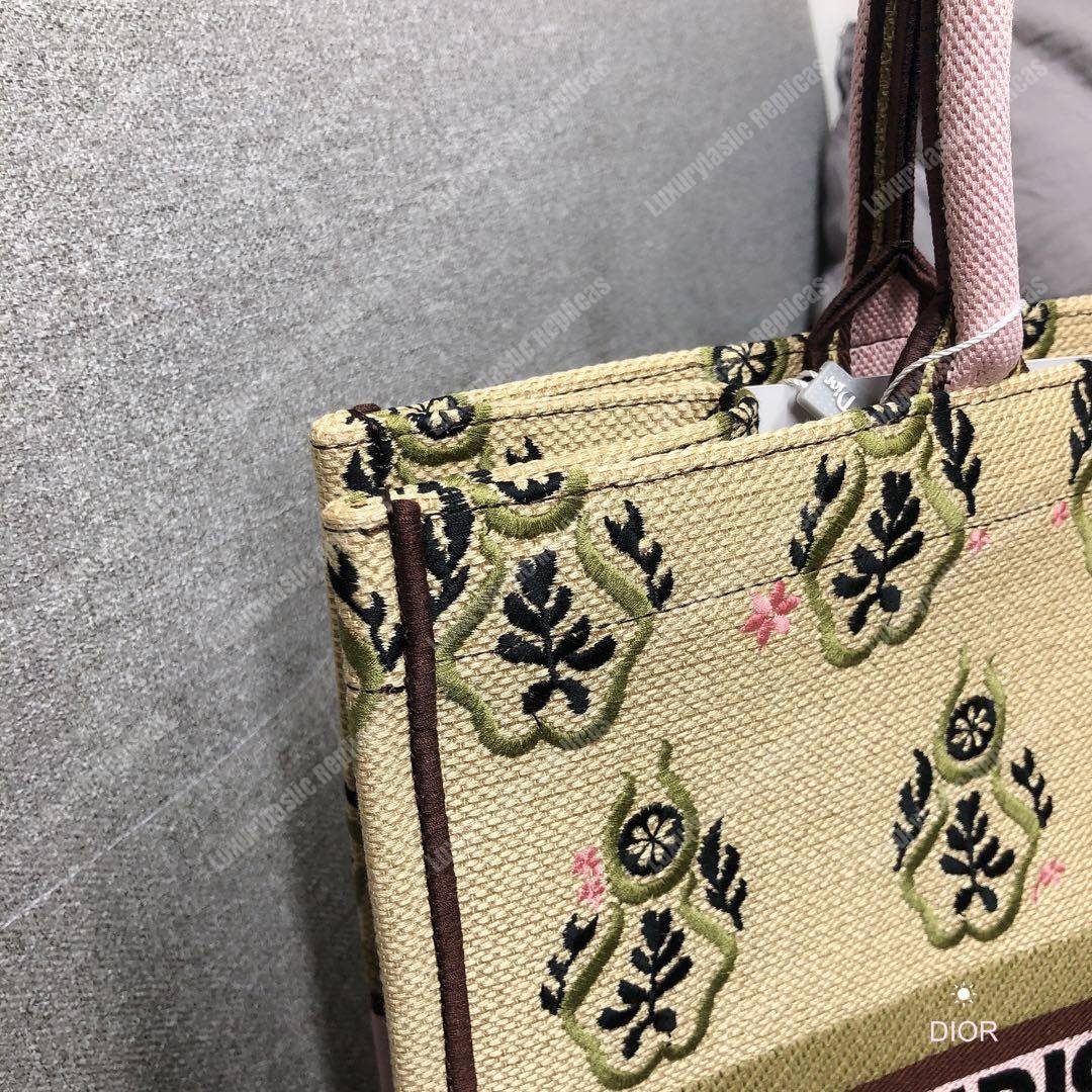 D*or book tote bag embroidered canvas geometric motif green