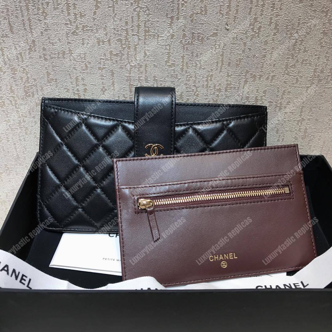 Ch*el classic pouch lambskin leather black