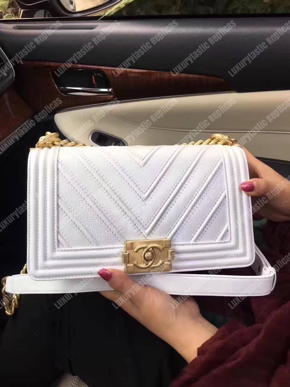 Ch*el medium boy flap bag white