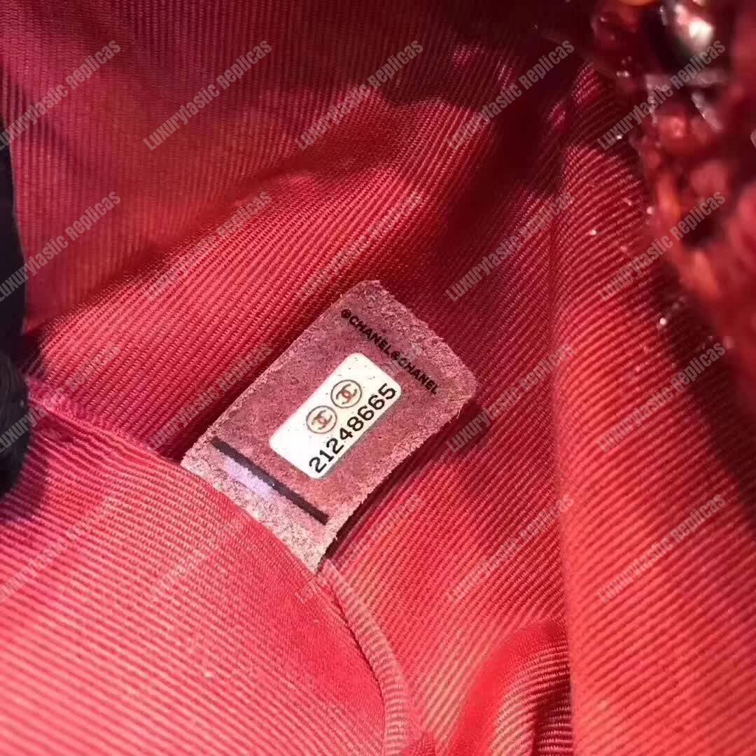 Ch*el small tweed gabrielle hobo backpack red