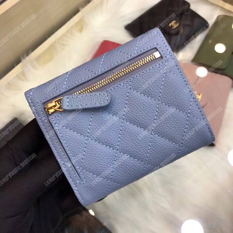 Ch*el classic small flap wallet blue