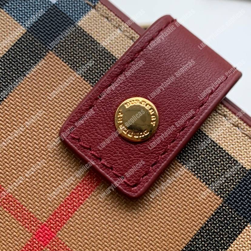 B**rry small vintage check and leather folding wallet crimson