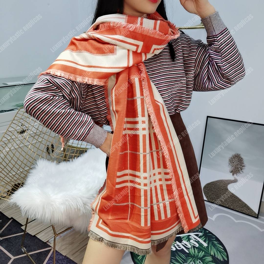 B**rry check, monogram and striped print silk scarf orange