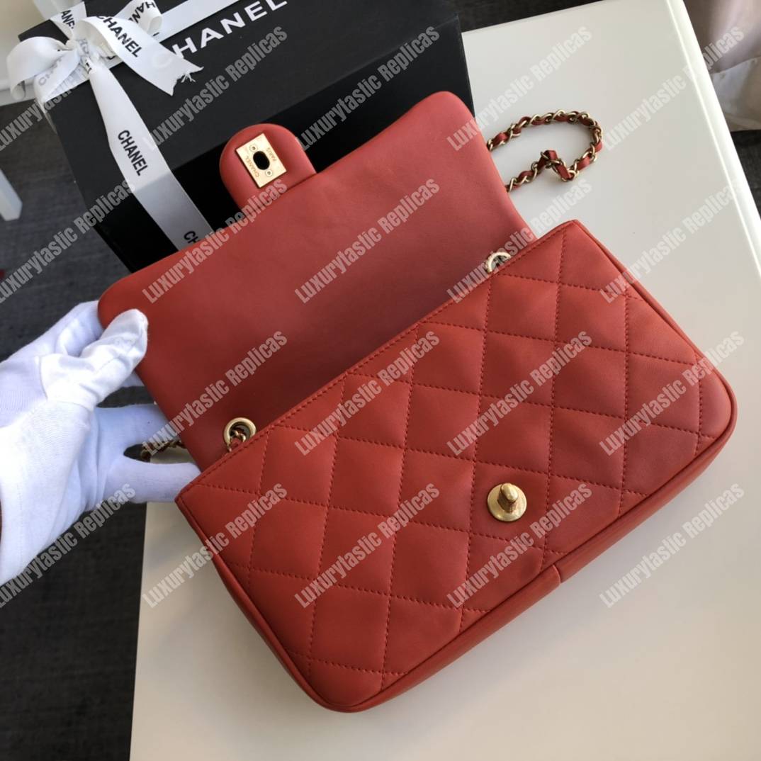 Ch*el lambskin flap bag red