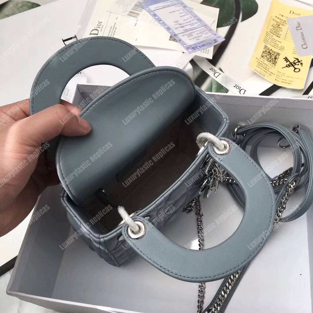 mini lady D*or lambskin bag storm blue