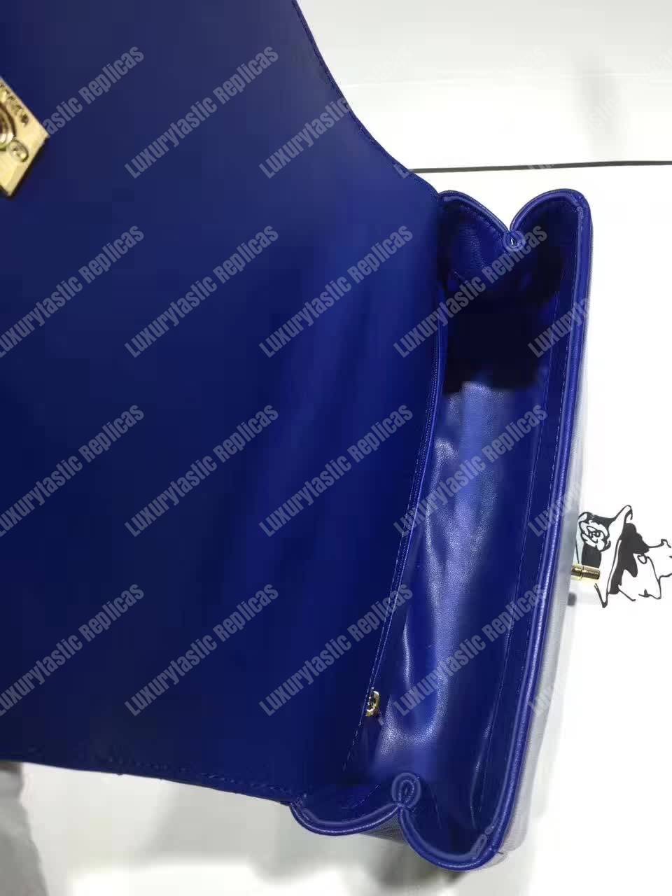 Ch*el medium flap bag with top handle blue