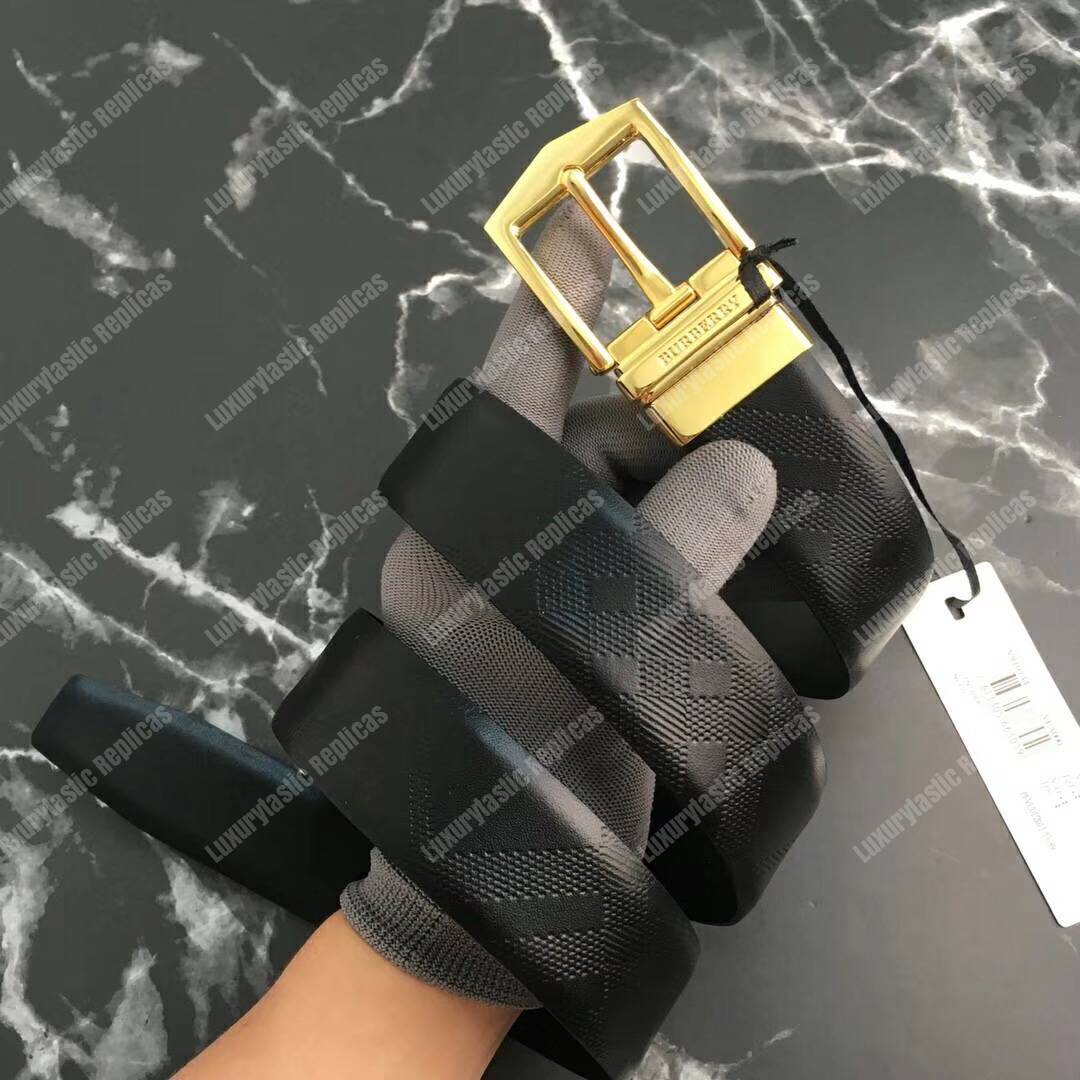 B**rry reversible london check and leather belt black