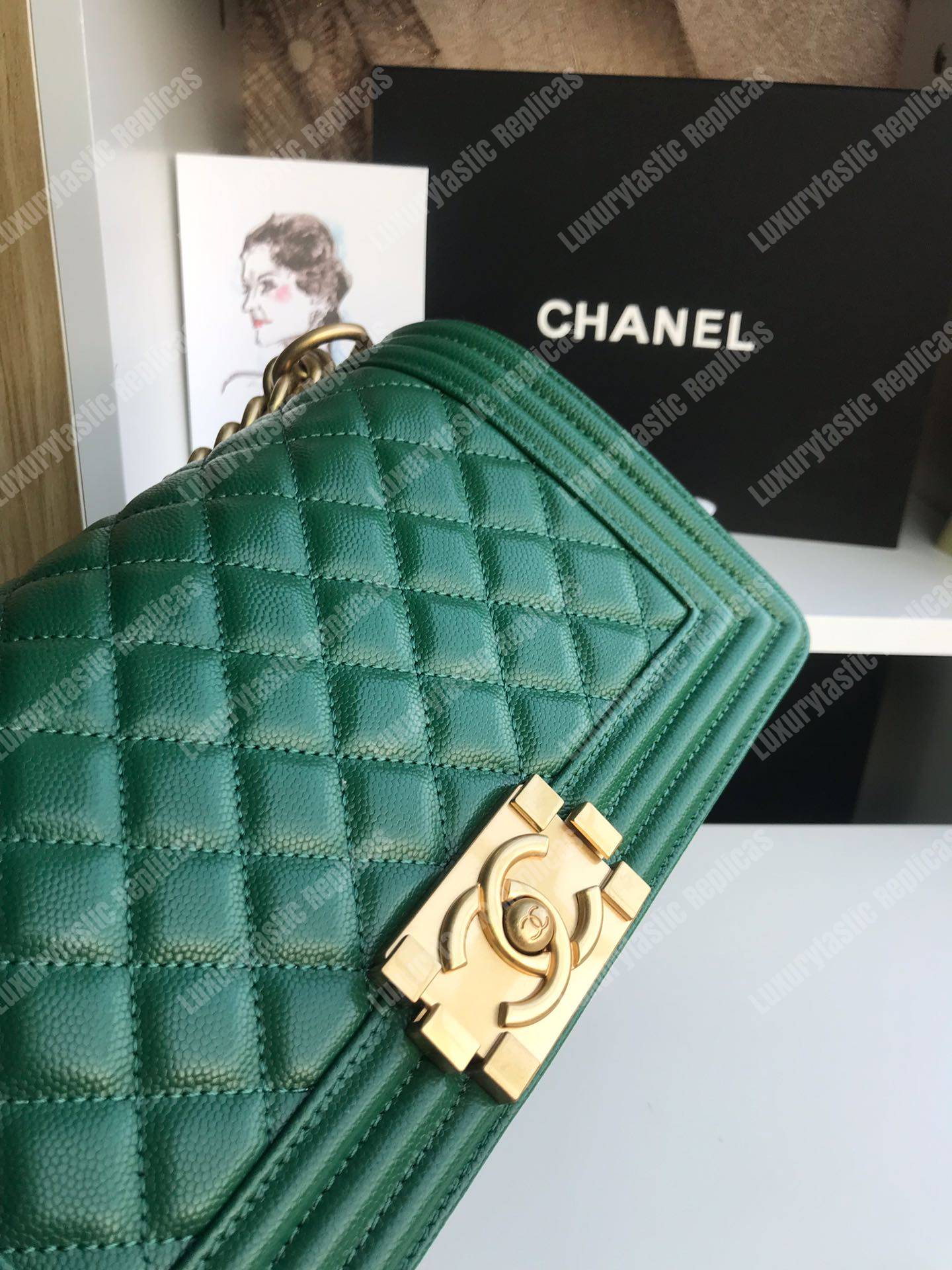 Ch*el boy medium handbag green