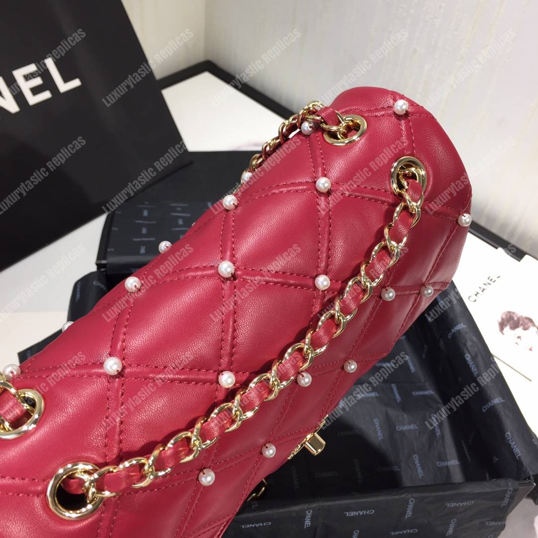 Ch*el flap bag iimitation pearls red