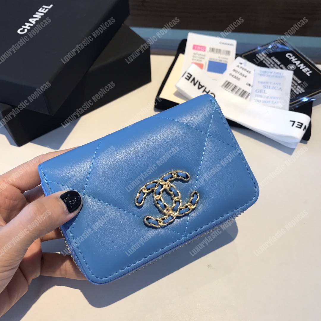 Ch*el 19 zipped coin purse blue