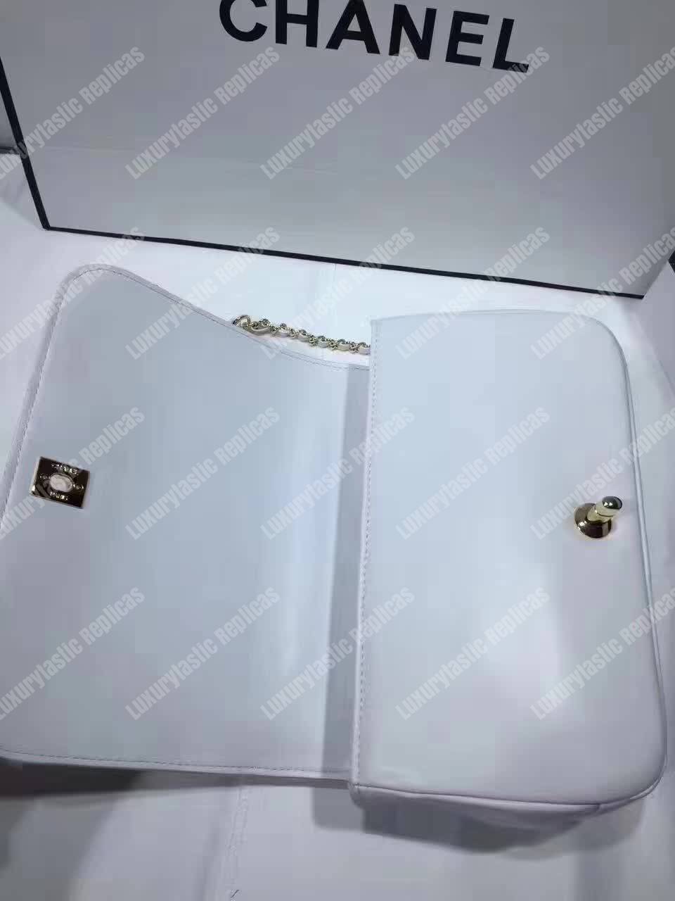 Ch*el medium flap bag with top handle white