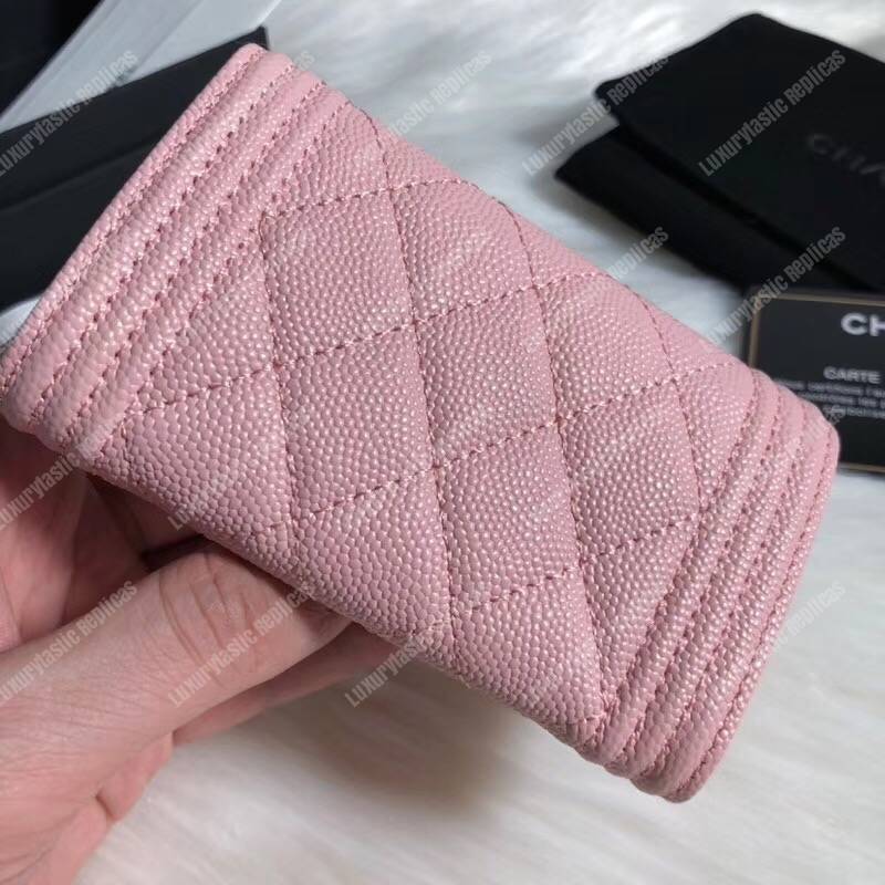 Ch*el boy small flap wallet pink