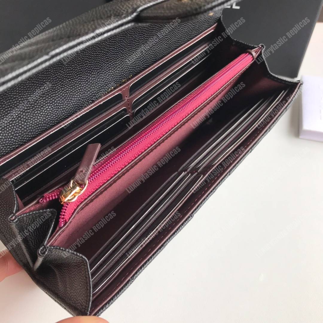 Ch*el classic long flap wallet lambskin leather green