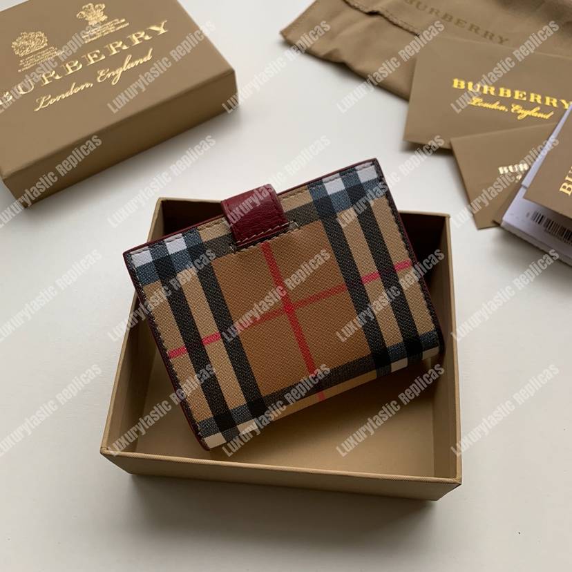 B**rry small vintage check and leather folding wallet crimson