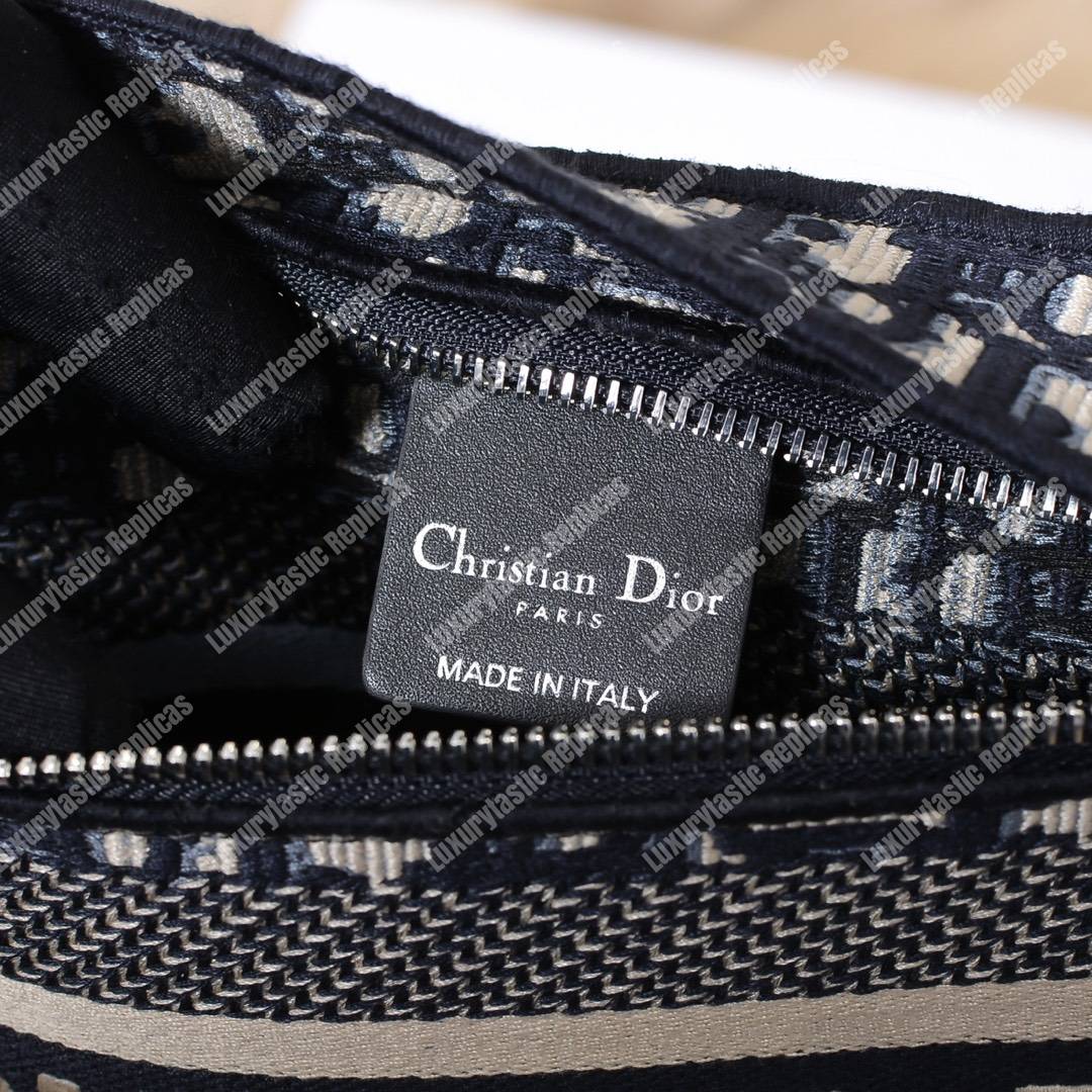 D*or blue oblique embroidered canvas clutch