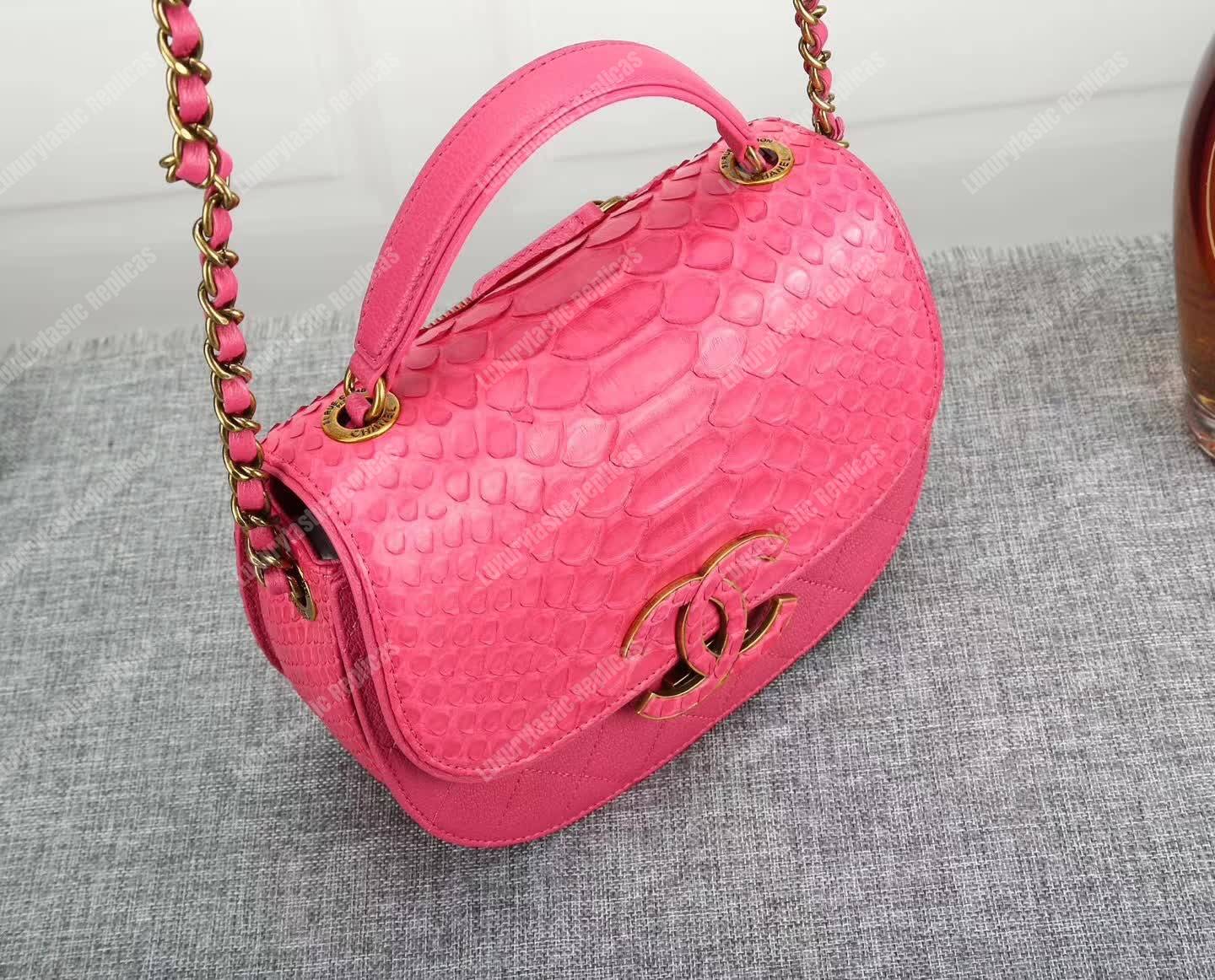 Ch*el medium flap bag with top handle pink