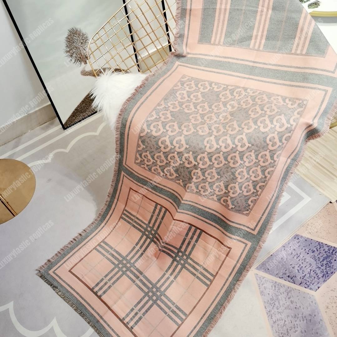 B**rry check, monogram and striped print silk scarf pink grey