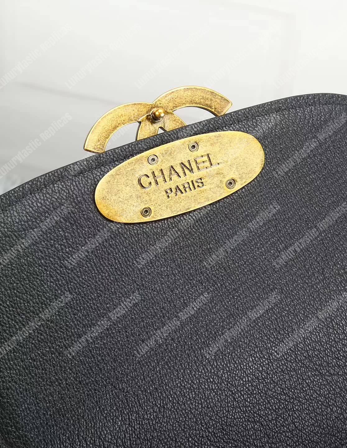 Ch*el medium flap bag with top handle black