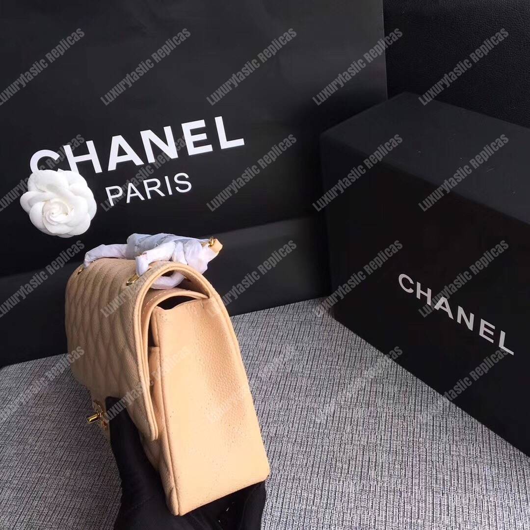 Ch*el medium classic handbag beige gold-tone metal