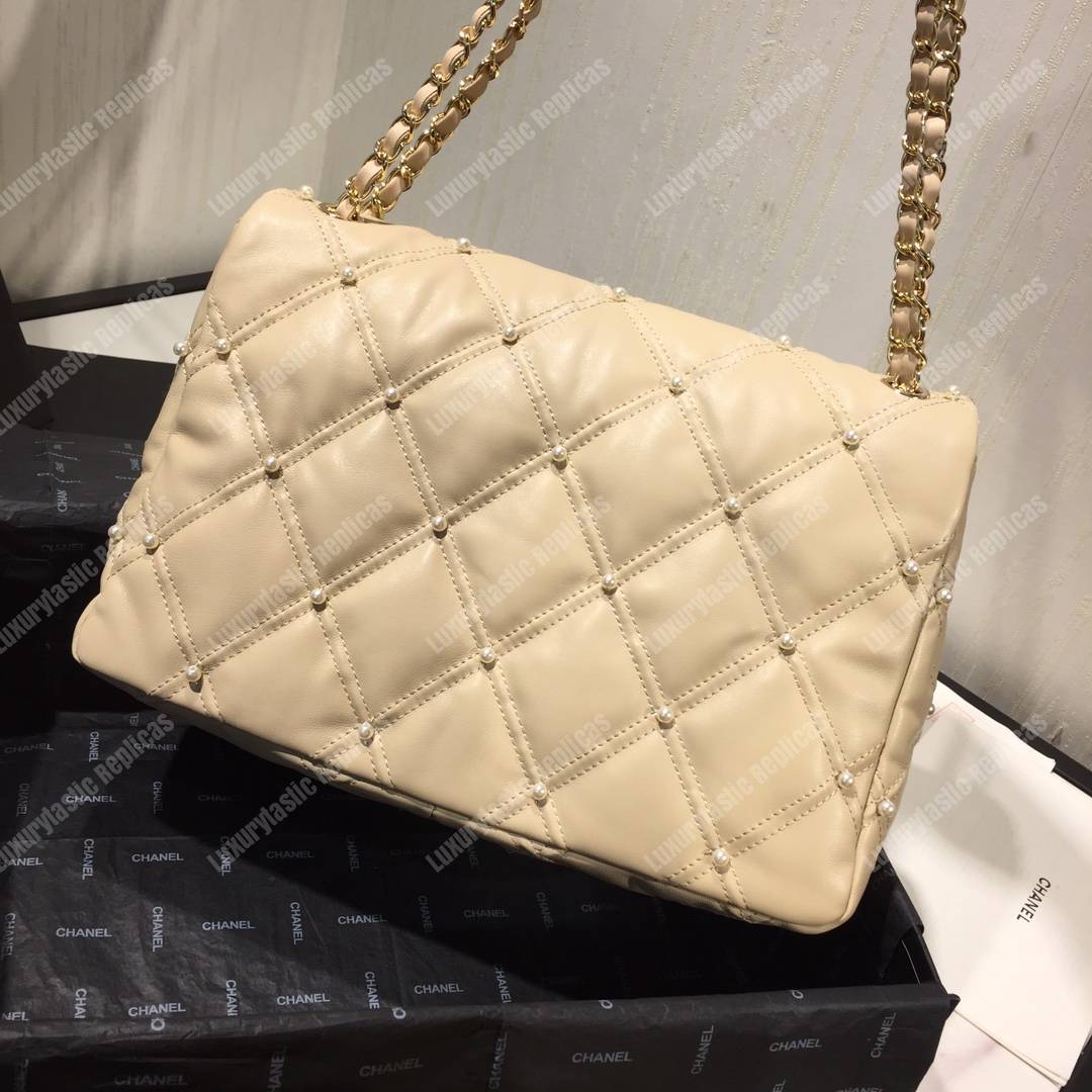 Ch*el flap bag iimitation pearls beige