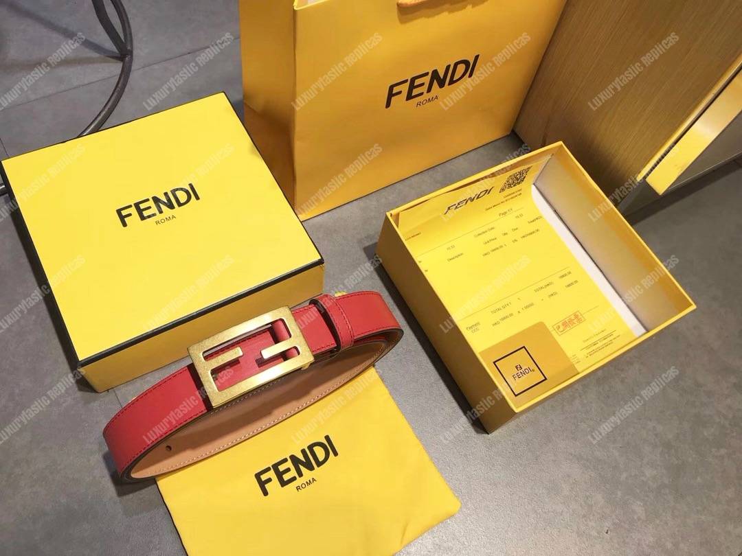 F**di red leather baguette belt