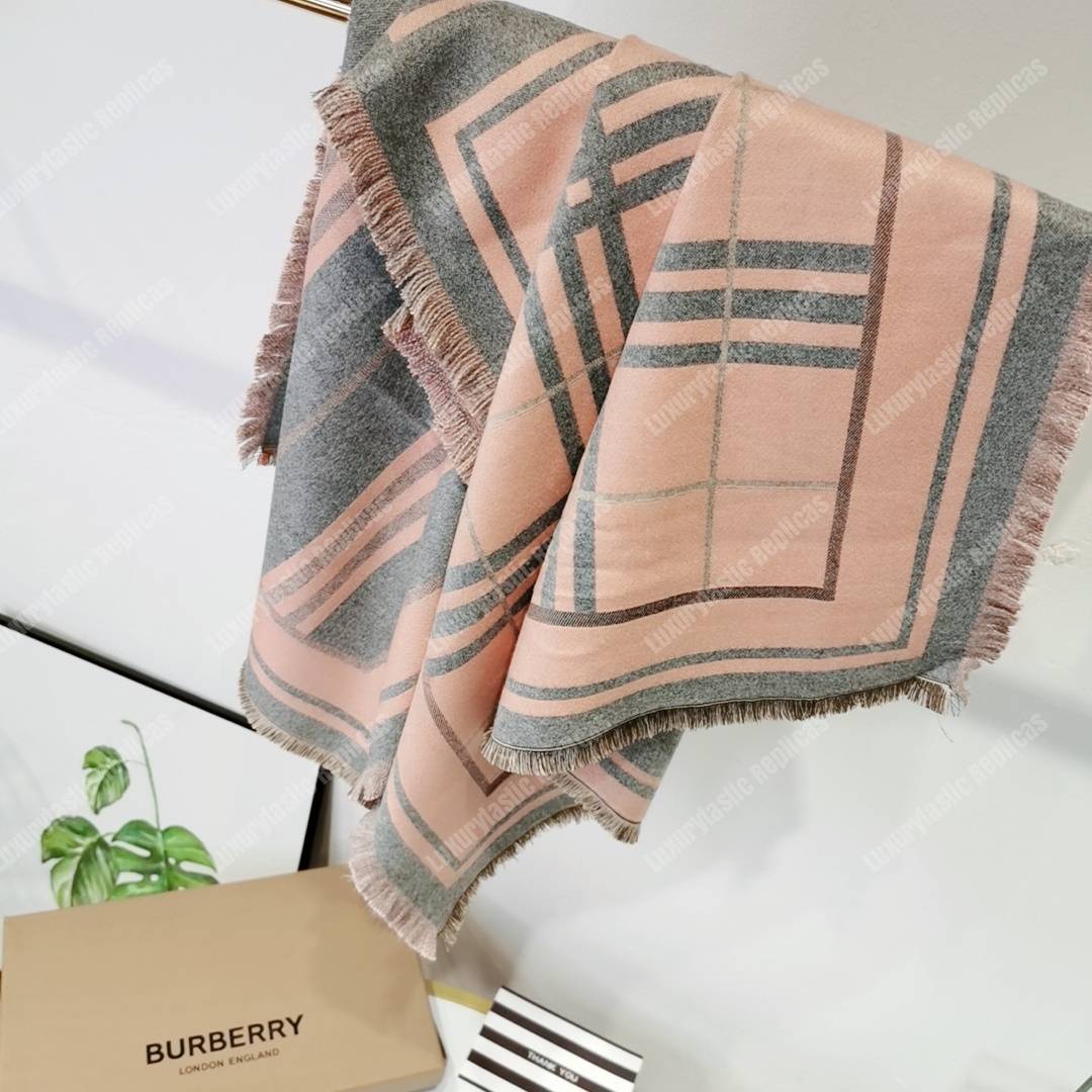 B**rry check, monogram and striped print silk scarf pink grey