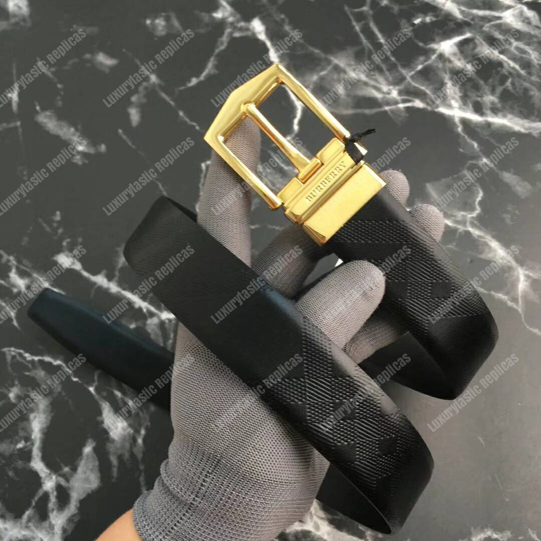 B**rry reversible london check and leather belt black