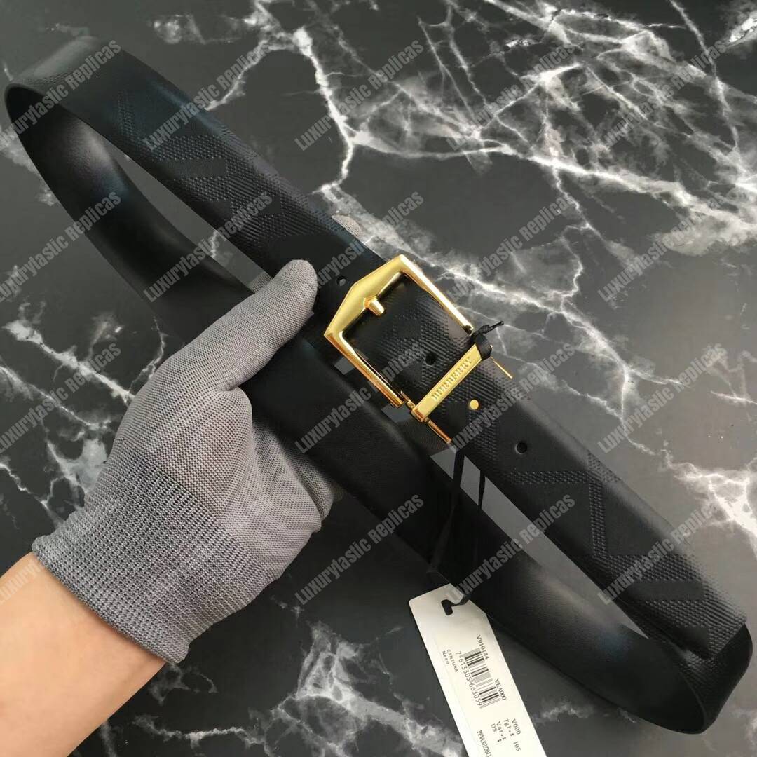 B**rry reversible london check and leather belt black