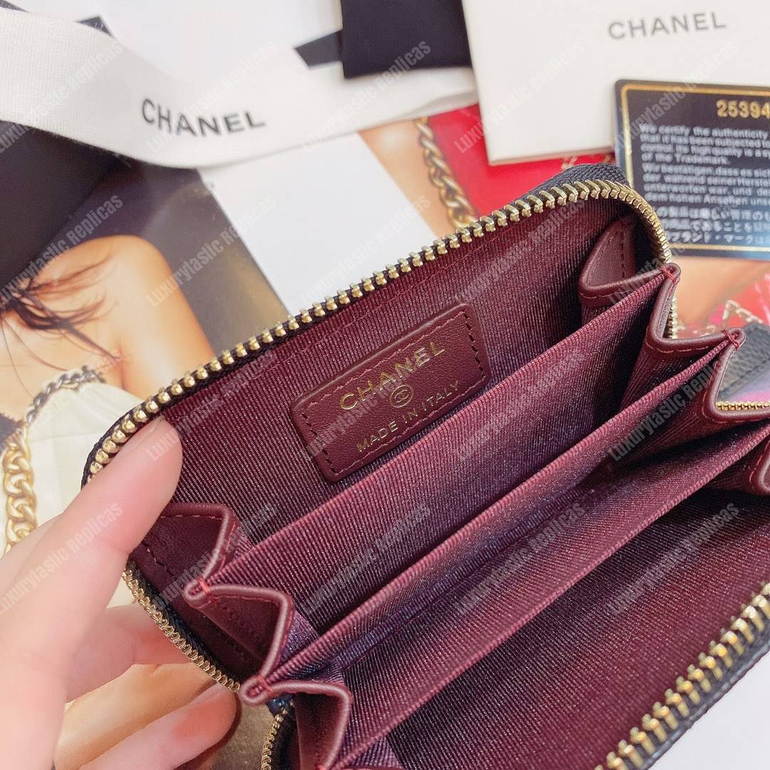 Ch*el classic zipper coin purse gold tone black