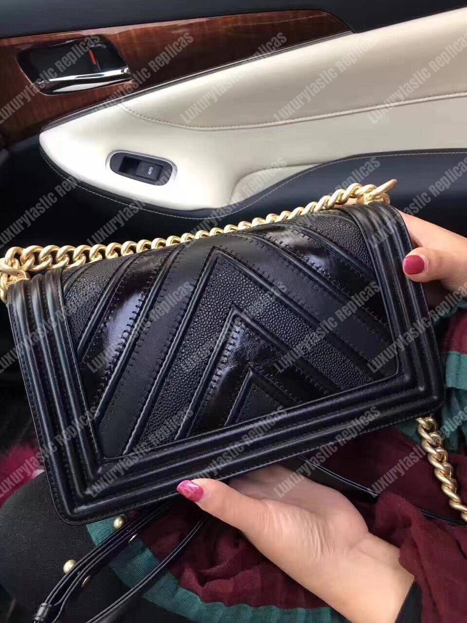 Ch*el medium boy flap bag black