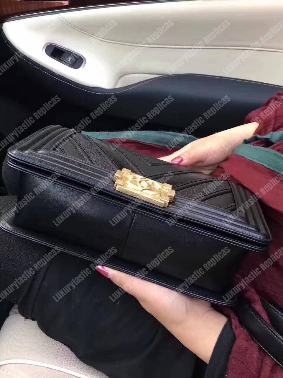Ch*el medium boy flap bag black
