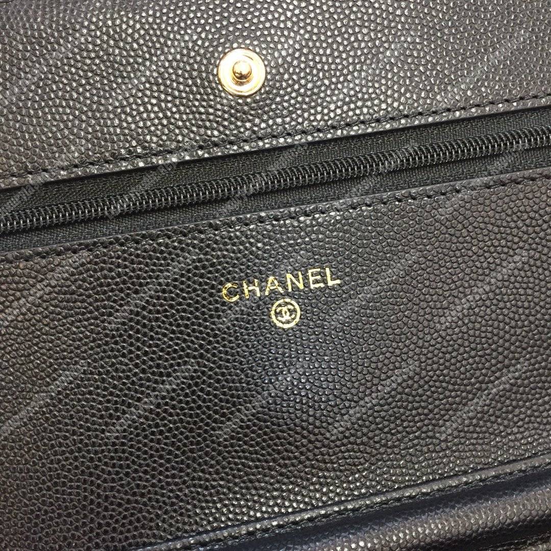 Ch*el wallet on chain – woc classic caviar gold-toned metal black