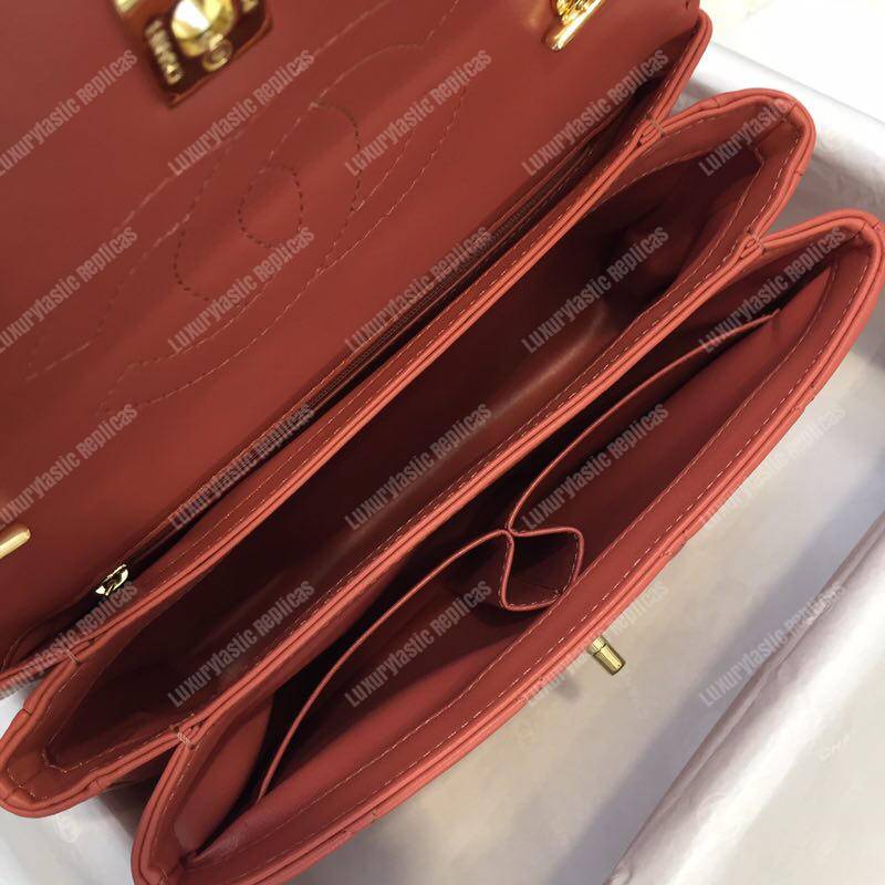 Ch*el small flap bag with top handle dark pink-gold