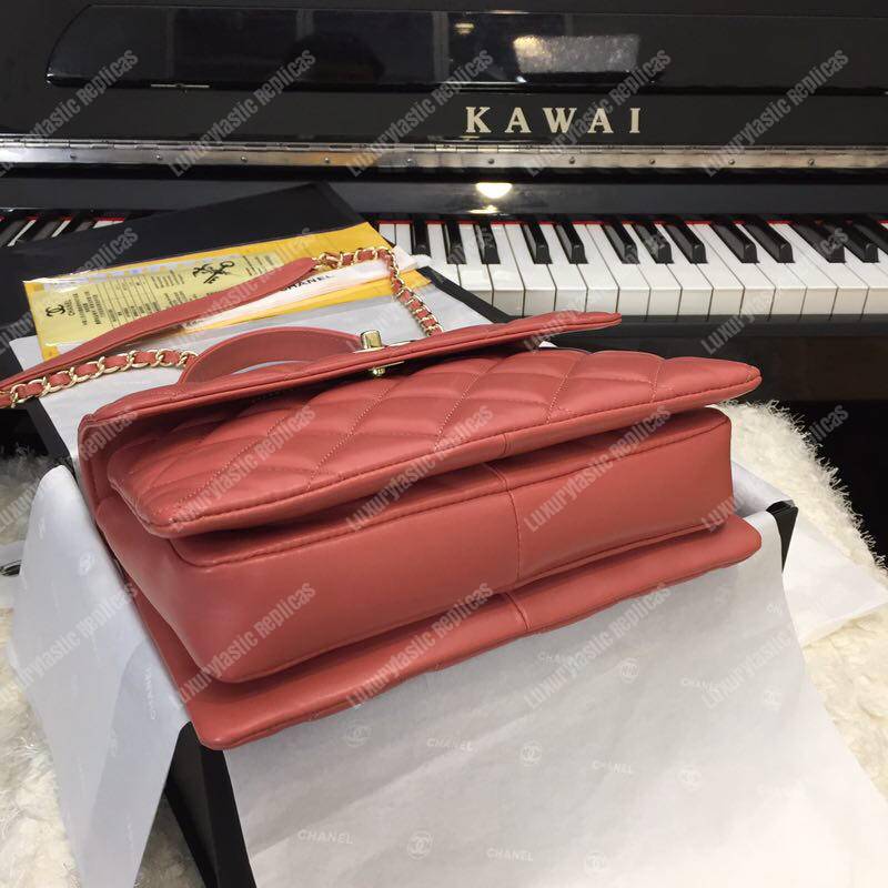 Ch*el small flap bag with top handle dark pink-gold