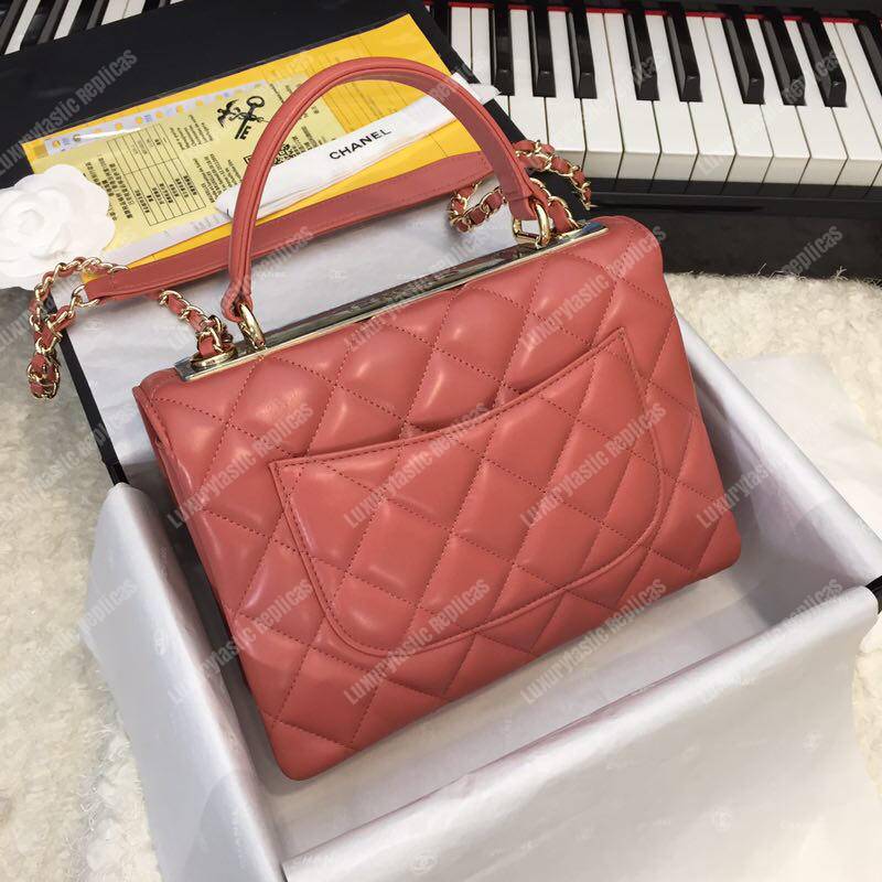 Ch*el small flap bag with top handle dark pink-gold