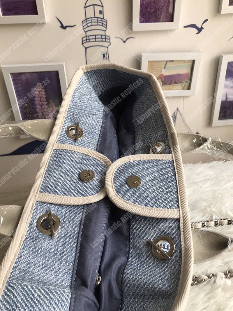 Ch*el deauville fabric tote blue/baige