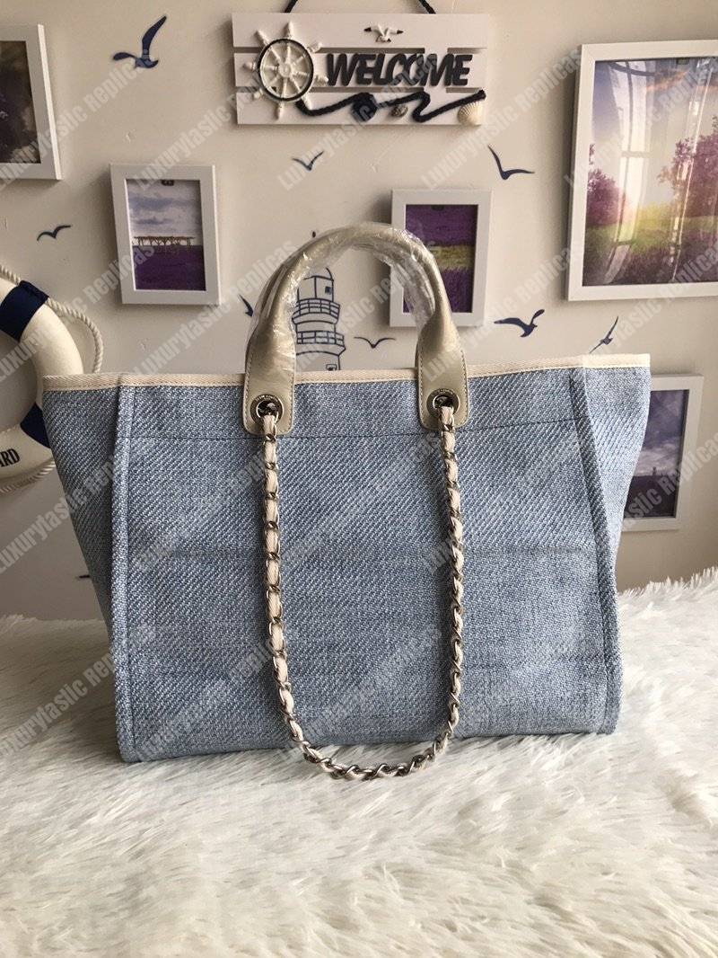 Ch*el deauville fabric tote blue/baige