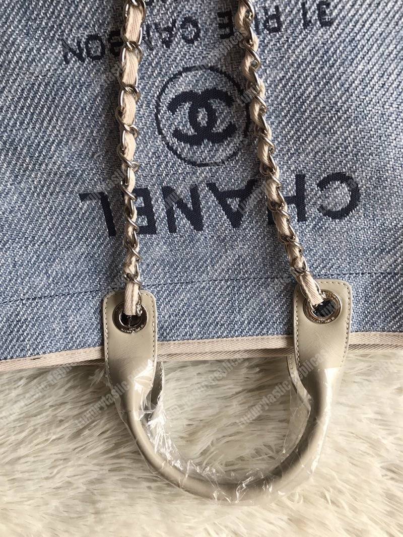 Ch*el deauville fabric tote blue/baige