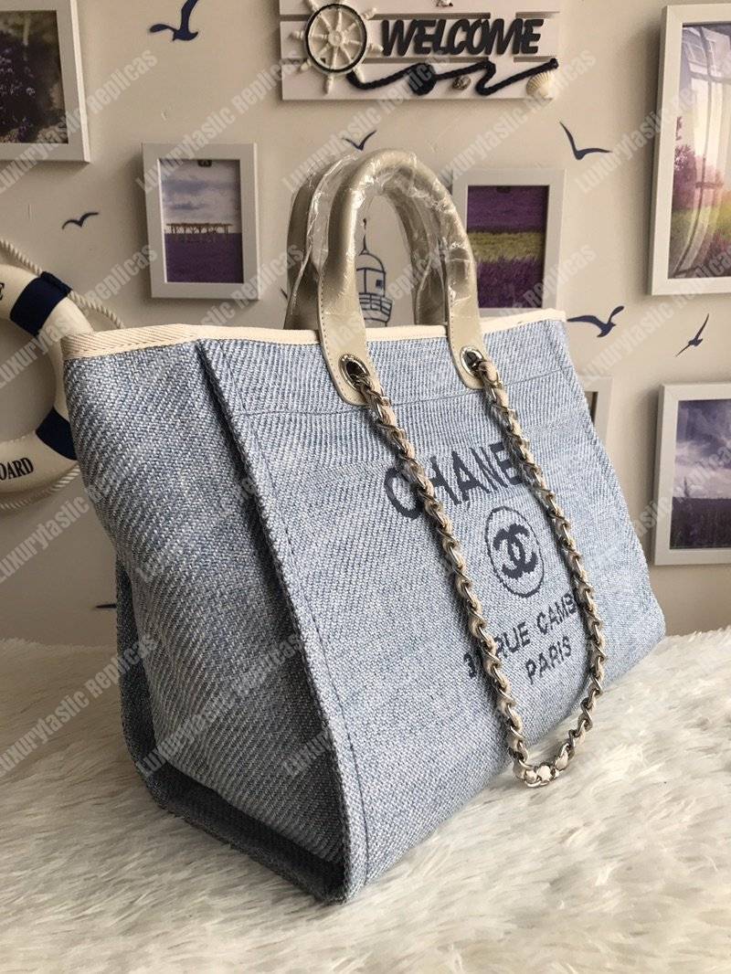 Ch*el deauville fabric tote blue/baige