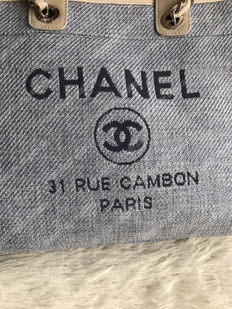 Ch*el deauville fabric tote blue/baige