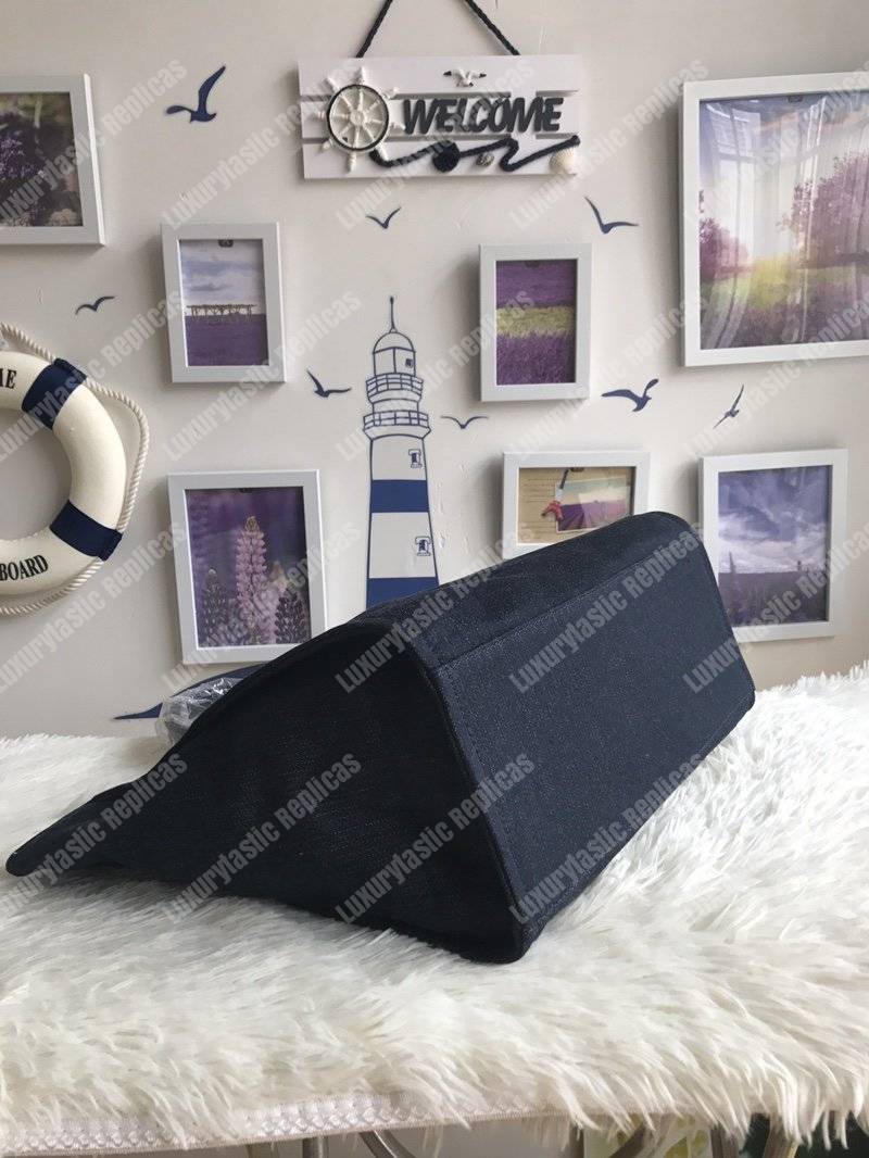 Ch*el deauville fabric tote navy blue/gold