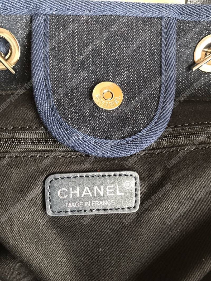 Ch*el deauville fabric tote navy blue/gold