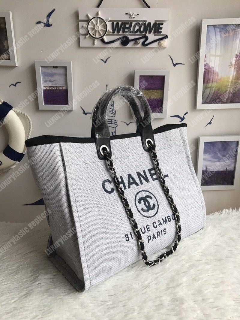 Ch*el deauville fabric tote gray/black