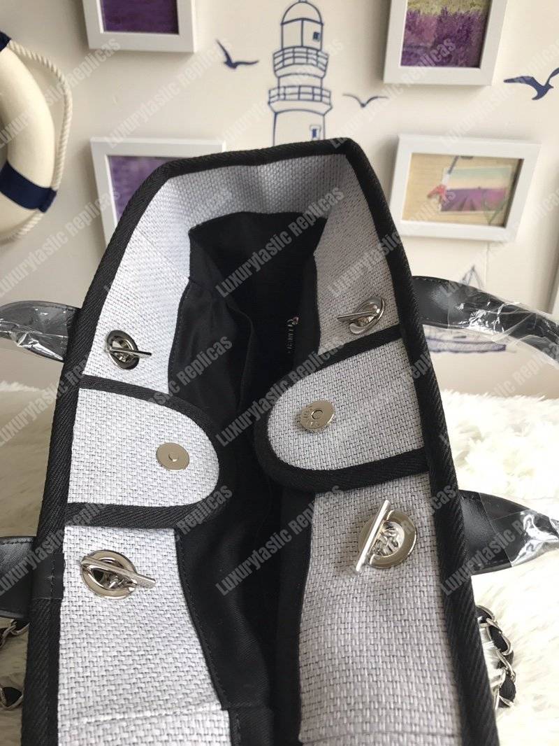 Ch*el deauville fabric tote gray/black