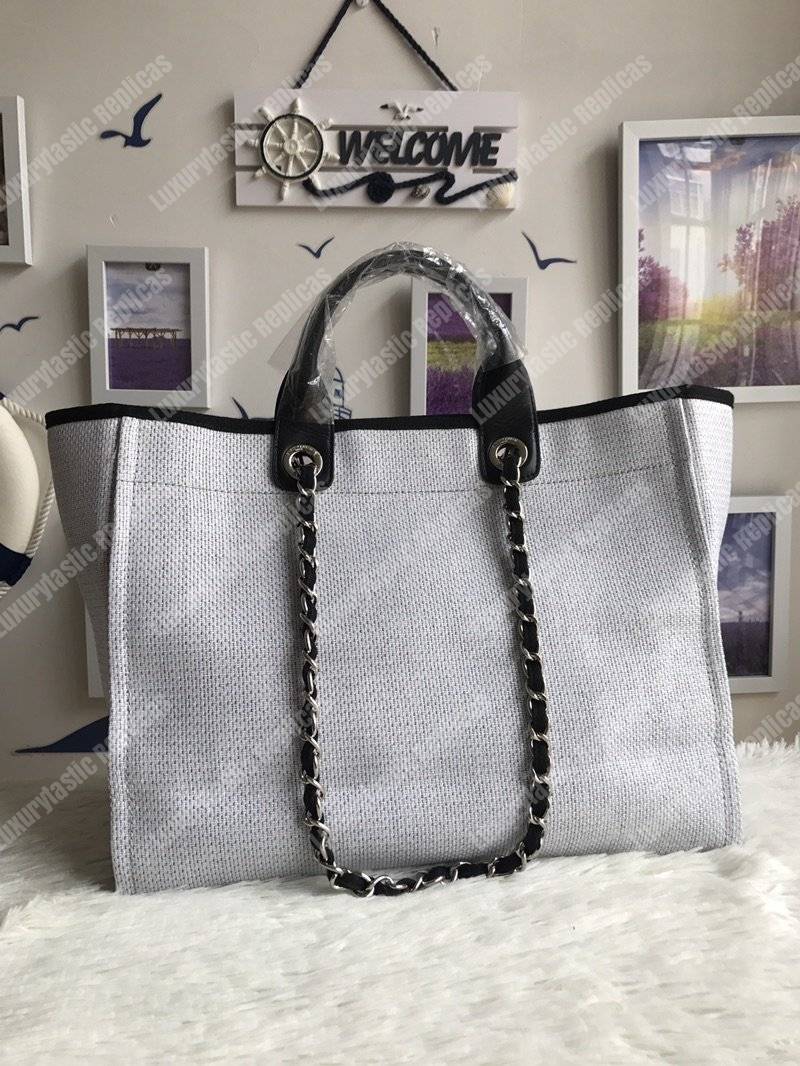 Ch*el deauville fabric tote gray/black