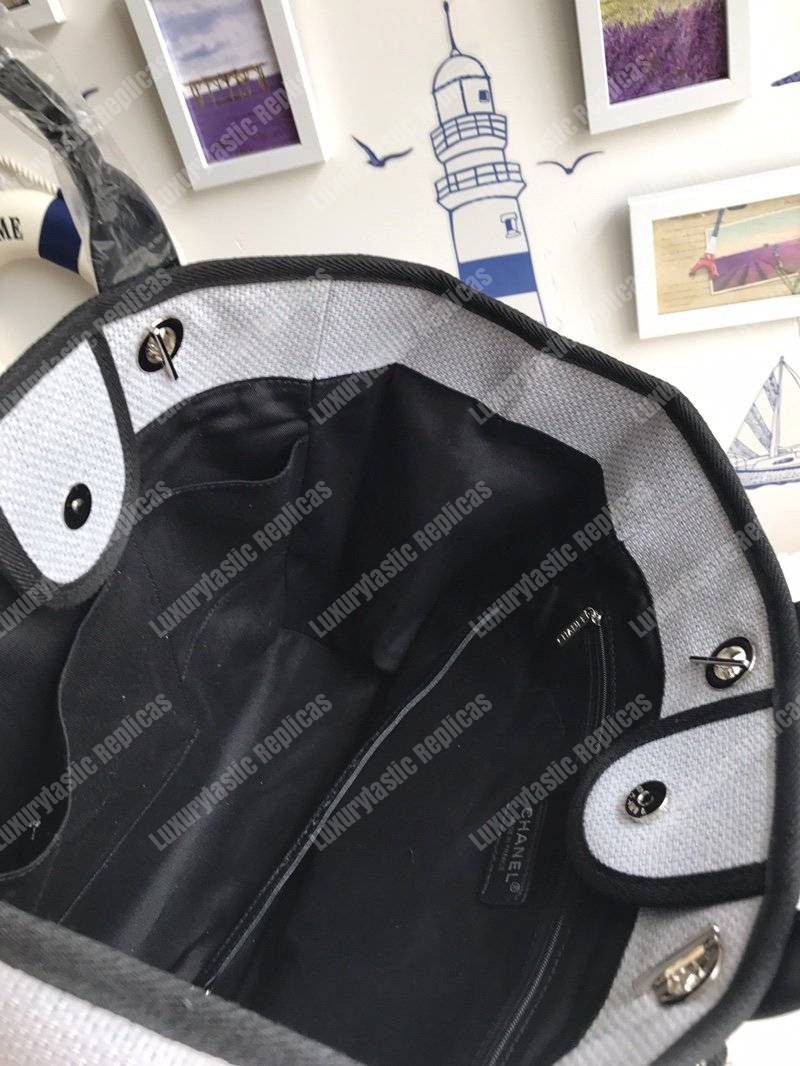 Ch*el deauville fabric tote gray/black