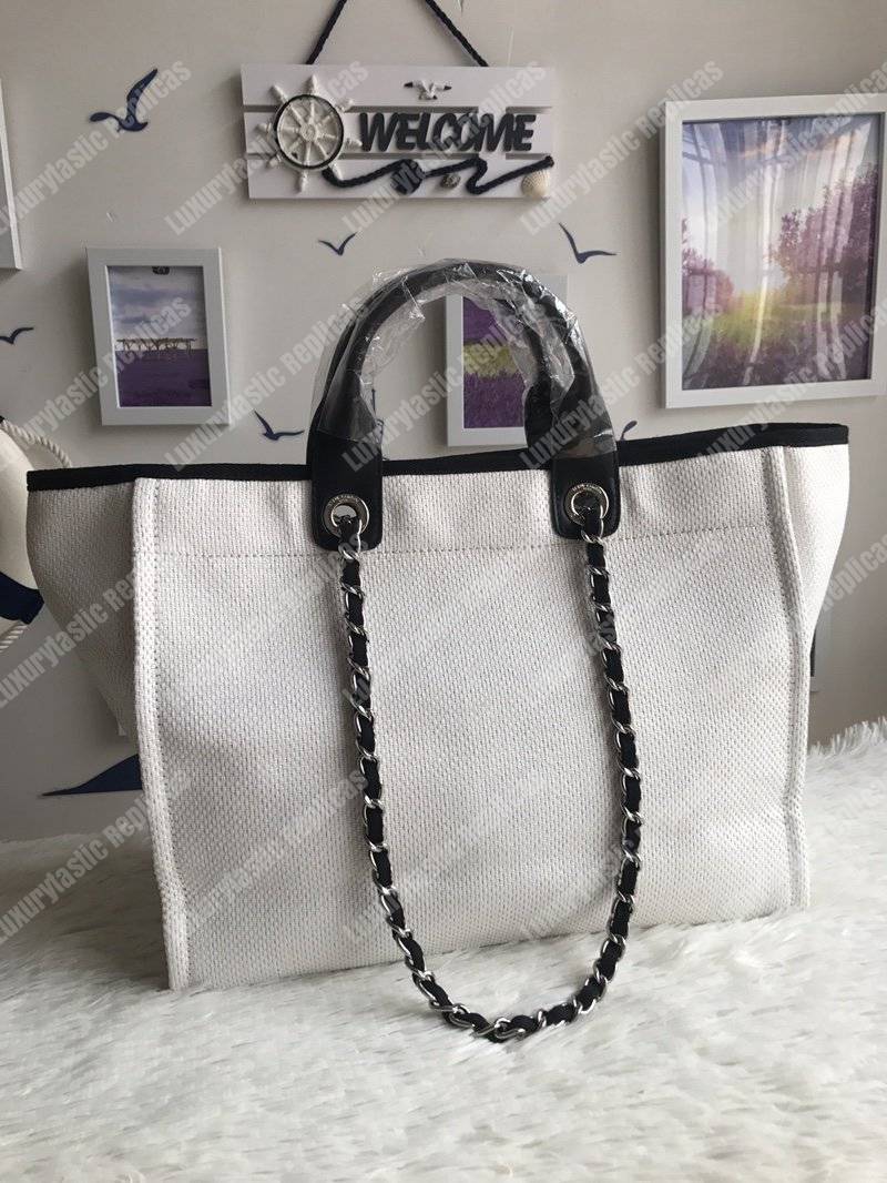 Ch*el deauville fabric tote white/black