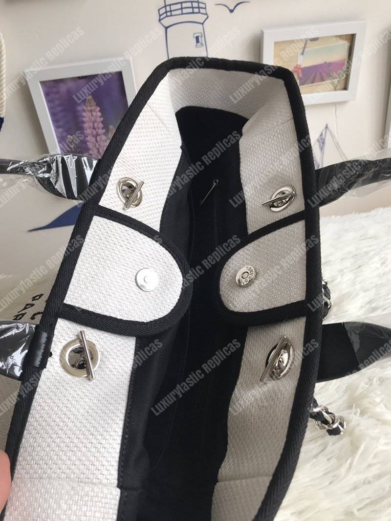 Ch*el deauville fabric tote white/black