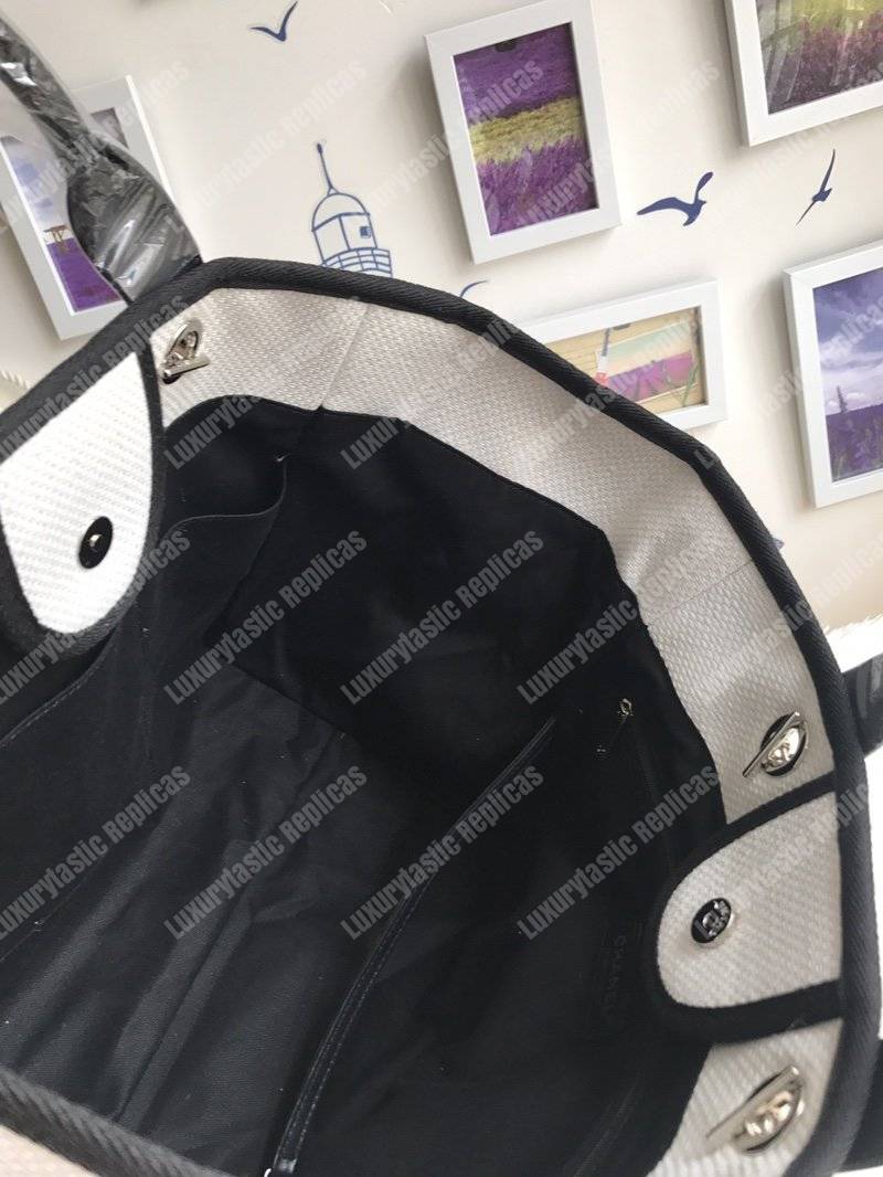 Ch*el deauville fabric tote white/black