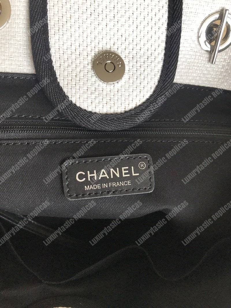 Ch*el deauville fabric tote white/black